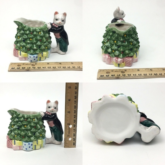 Cats Cream and Sugar Christmas Holiday Ceramic Set - Picture 3 of 7